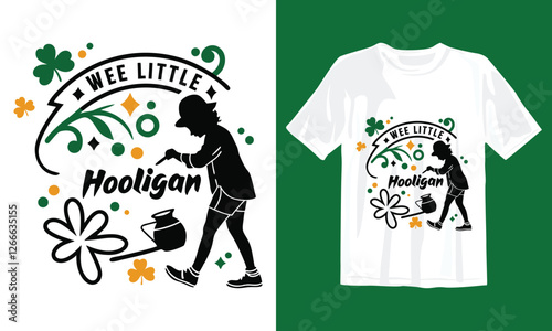 St. Patrick Day Funny March 17 Wee Little Hooligan Inspirational Typography T-Shirt Design with Vector Illustration.