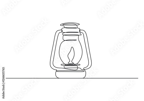 Abstract vintage kerosene lamp or lantern continuous one line art vector illustration