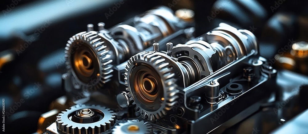 Fototapeta premium Gears integrated with pistons and valves in advanced engine design.