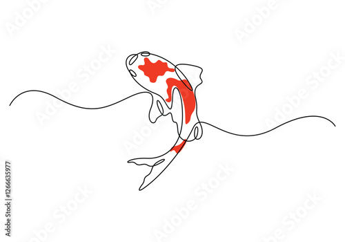 Continuous one line drawing of koi fish. Single line art koi fish. Vector illustration