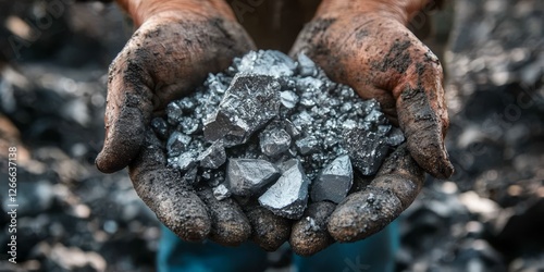Men examining precious silver or platinum mineral ore.