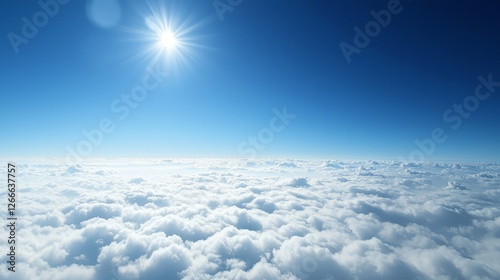 Fototapeta Naklejka Na Ścianę i Meble -  Spectacular bird’s-eye view captures a blanket of clouds beneath a serene blue sky.