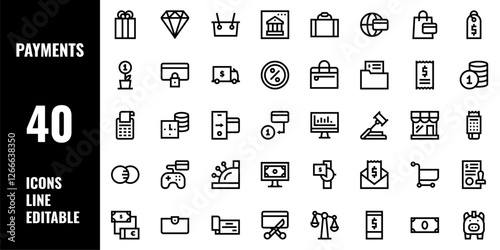 40 Payment Icons Set Pack Line Editable Vector Illustration