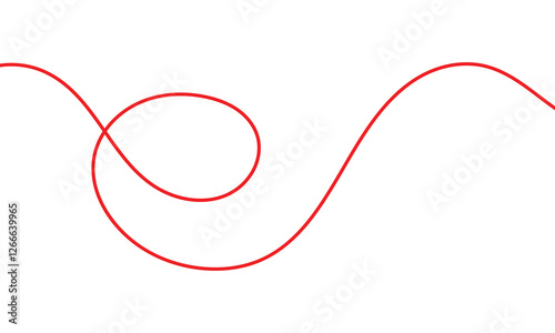 Red thread isolates on a white background. Red thread looped in a circle form, symbolizing vector. Line of red yarn, long red thread. Vector Illustration . 