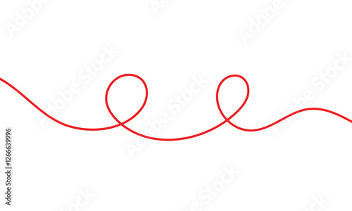 Red thread isolates on a white background. Red thread looped in a circle form, symbolizing vector. Line of red yarn, long red thread. Vector Illustration . 