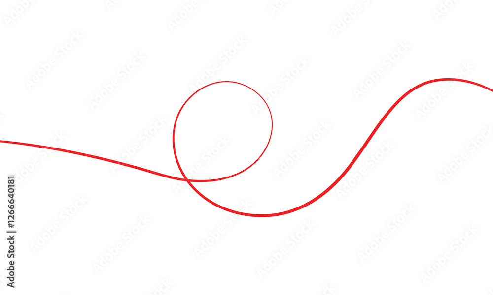 Red thread isolates on a white background. Red thread looped in a circle form, symbolizing vector. Line of red yarn, long red thread. Vector Illustration . 
