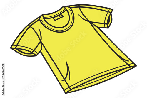  Bright yellow t-shirt, stylized 3D rendering, minimalist design, solid color, smooth texture, simple shape, cartoon-like, plastic appearance, children's toy aesthetic, vibrant hue, glossy finish, si
