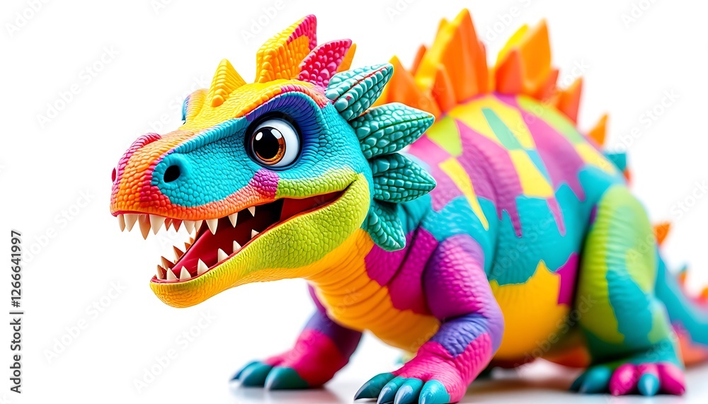 Obraz premium Colorful Stegosaurus Toy Dinosaur on White Background for Kids and Fun