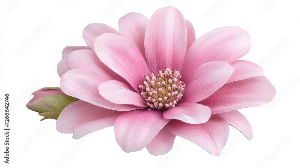Closeup of a vibrant pink flower isolated on clean white background, study in beauty and simplicity Closeup of a vibrant pink flower isolated on clean white background, study in beauty and simplicity