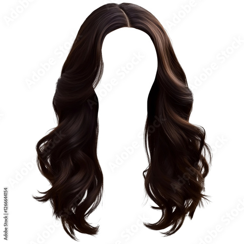 Dark brown wavy hair wig, front view, isolated on transparent background. photo
