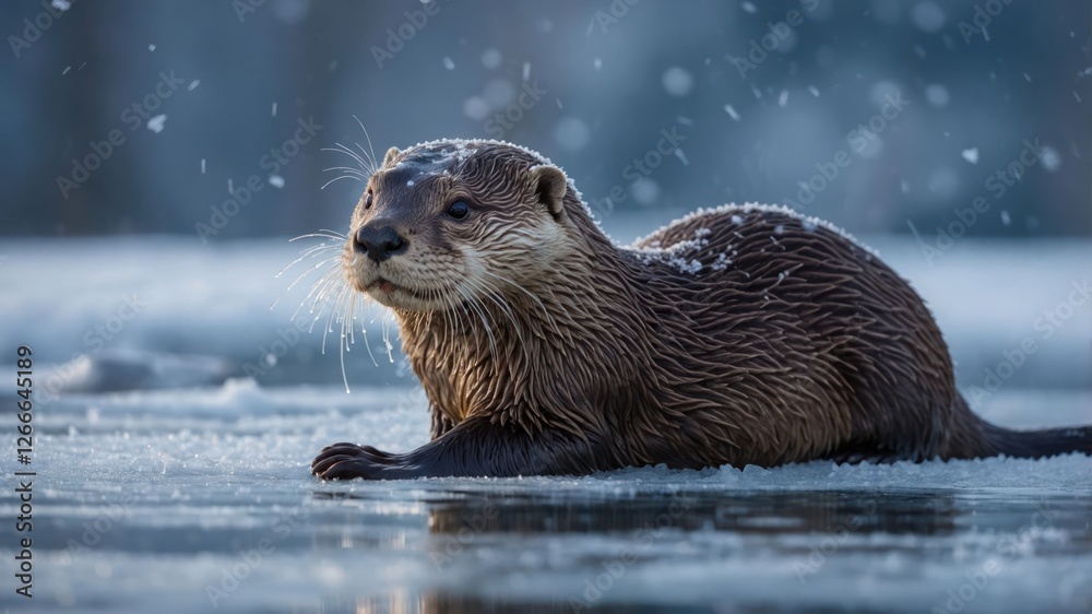 A playful otter on a snowy landscape, showcasing its natural habitat. A playful otter on a snowy landscape, showcasing its natural habitat.