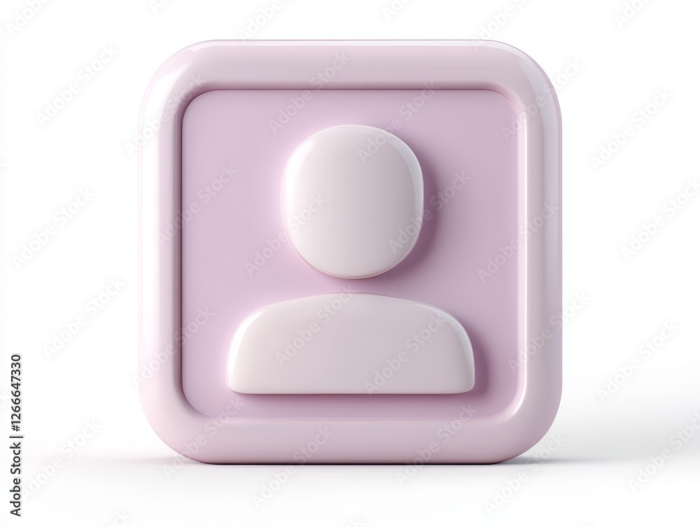 Expressive pink button with a white face, simple, modern design icon for ui/ux and digital art