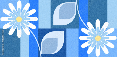Abstract blue-yellow flowers pattern mesh background