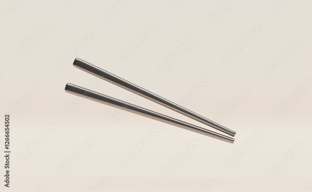 3d illustration. Chopsticks icon. Chopsticks on brown background. 3d illustration. Chopsticks icon. Chopsticks on brown background.