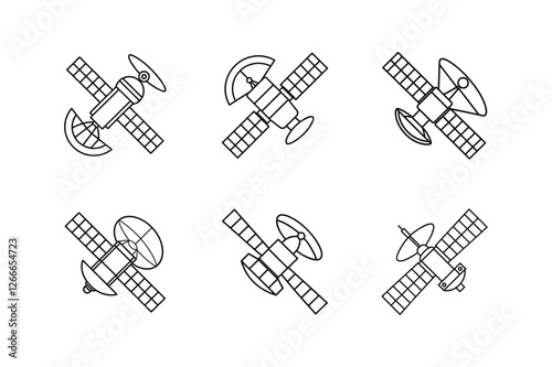 satellite icon line art vector illustration