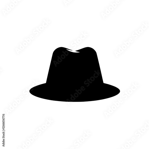 Classic Fedora Silhouette: A minimalist black and white illustration of a fedora hat, perfect for fashion, design, and branding projects.  Its clean lines and simple design offer versatility.