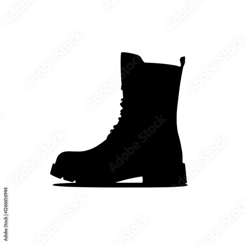 Combat Boot Silhouette: A strong and stylish silhouette of a combat boot, perfect for design projects needing a rugged and edgy feel.