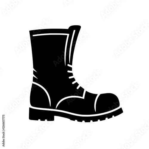 Steel Toe Boots Icon: A robust and stylish silhouette of a steel-toe work boot, ideal for construction, industrial, or safety-related projects.  The design is simple, bold.