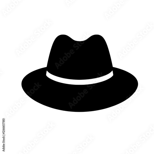 Classic Fedora Hat Icon:  A stylish and timeless fedora hat, depicted as a simple yet elegant black icon, perfect for fashion, design, and illustration projects. 
