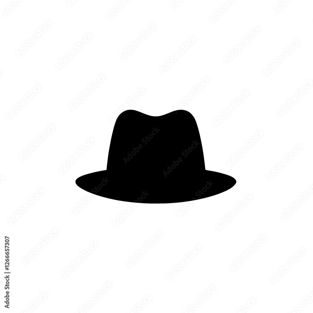 Classic Fedora Hat Silhouette: A simple yet elegant silhouette of a fedora hat, perfect for vintage-inspired designs and branding. This timeless icon conveys style, mystery, and sophistication. Classic Fedora Hat Silhouette: A simple yet elegant silhouette of a fedora hat, perfect for vintage-inspired designs and branding. This timeless icon conveys style, mystery, and sophistication.