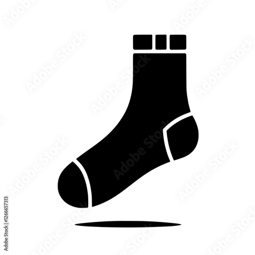 Sock Icon: A simple, minimalist black and white icon depicting a single sock. Perfect for website design, mobile apps, presentations, or any project requiring a modern, clean aesthetic.