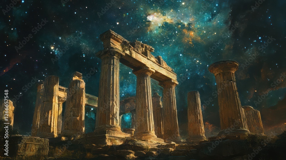Fototapeta premium Ancient Ruins Under Starry Night Sky