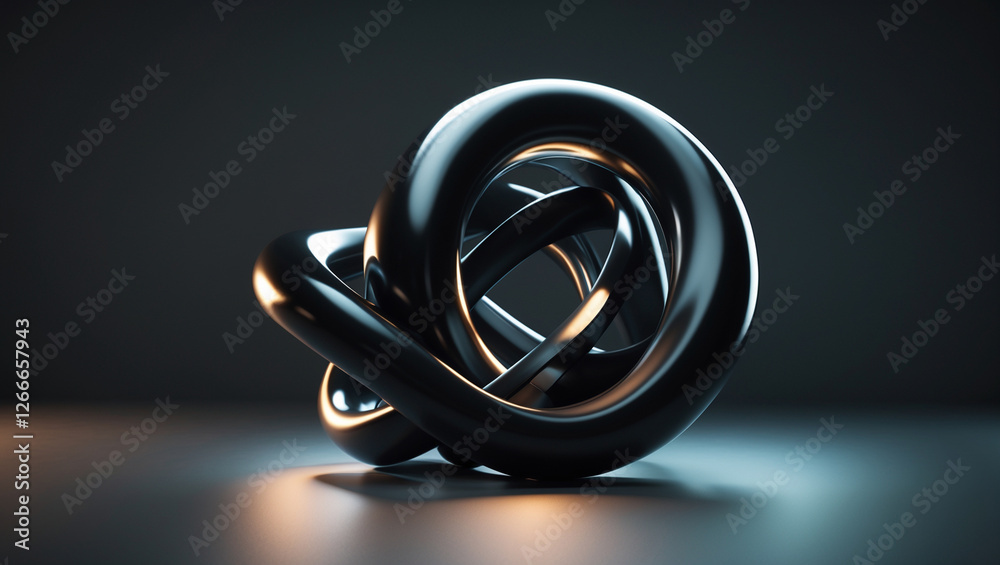 Futuristic Elegance: A Black Metallic Sculpture of Intertwined Rings Futuristic Elegance: A Black Metallic Sculpture of Intertwined Rings