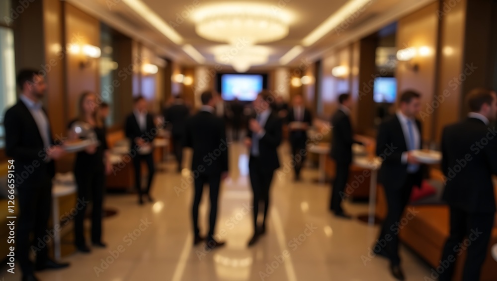 Blurred Corporate Event Reception with Business Attendees in a Professional Setting Blurred Corporate Event Reception with Business Attendees in a Professional Setting