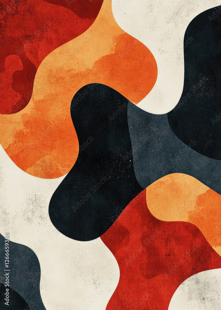 Bold abstract pattern with flowing shapes in red, white and black Bold abstract pattern with flowing shapes in red, white and black