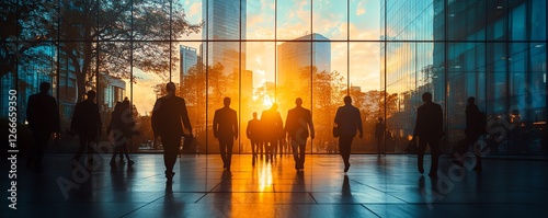 Obraz na płótnie Employees silhouettes leaving the office after layoff announcements, company concept of workforce reduction, dramatic lighting, tense mood, corporate imagery w salonie