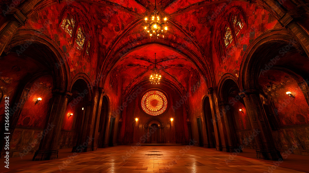 Obraz premium Red gothic chapel interior, empty space