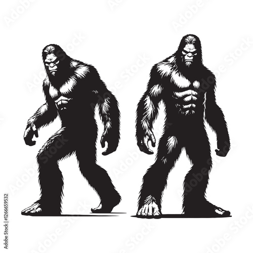 Cryptid hunter’s Bigfoot silhouette capturing the thrill of the unknown - Bigfoot illustration - Bigfoot vector - mythical creature silhouette
