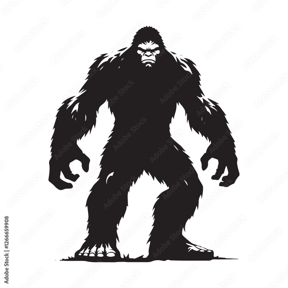 Fototapeta premium Tall and powerful Bigfoot silhouette crafted for legend-based artwork - Bigfoot illustration - Bigfoot vector - mythical creature silhouette
