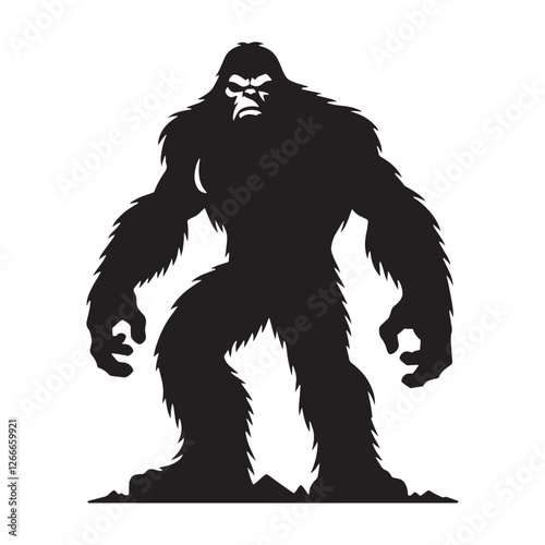 Cryptid Bigfoot silhouette capturing the essence of unexplained mysteries - Bigfoot illustration - Bigfoot vector - mythical creature silhouette
