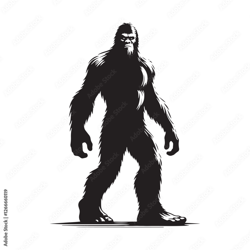 Obraz premium Haunting Bigfoot silhouette created for supernatural and fantasy projects - Bigfoot illustration - Bigfoot vector - mythical creature silhouette 