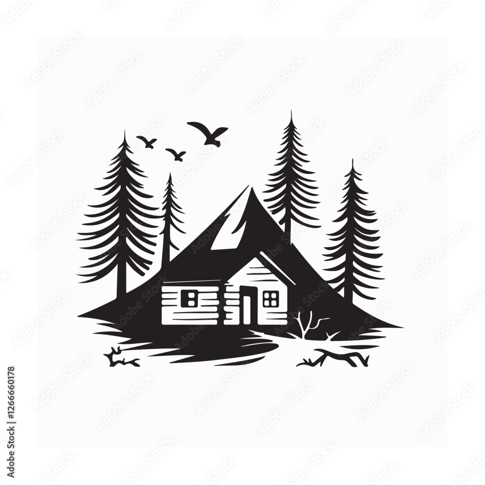 Cabin Middle Forest Vector Image isolated on white background. Cabin Middle Forest Vector Image isolated on white background.