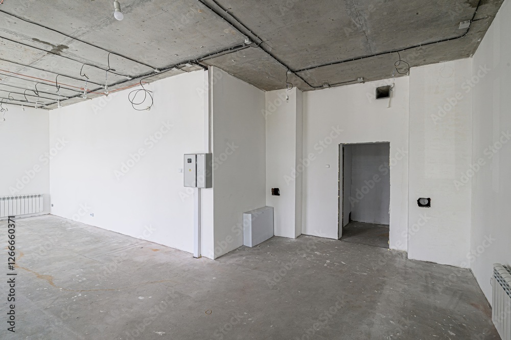 rough repairs for self-finishing. interior decoration, bare walls of the room, stage of construction. interior apartment room