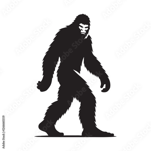 Classic Bigfoot silhouette featuring the legend of an elusive being - Bigfoot illustration - Bigfoot vector - mythical creature silhouette
