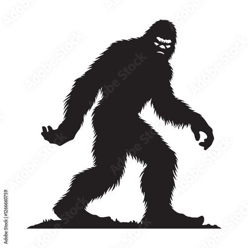 Mysterious Bigfoot silhouette for eerie and supernatural artwork - Bigfoot illustration - Bigfoot vector - mythical creature silhouette
