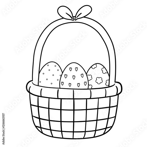Easter eggs in the basket easter holiday cartoon doodle illustration