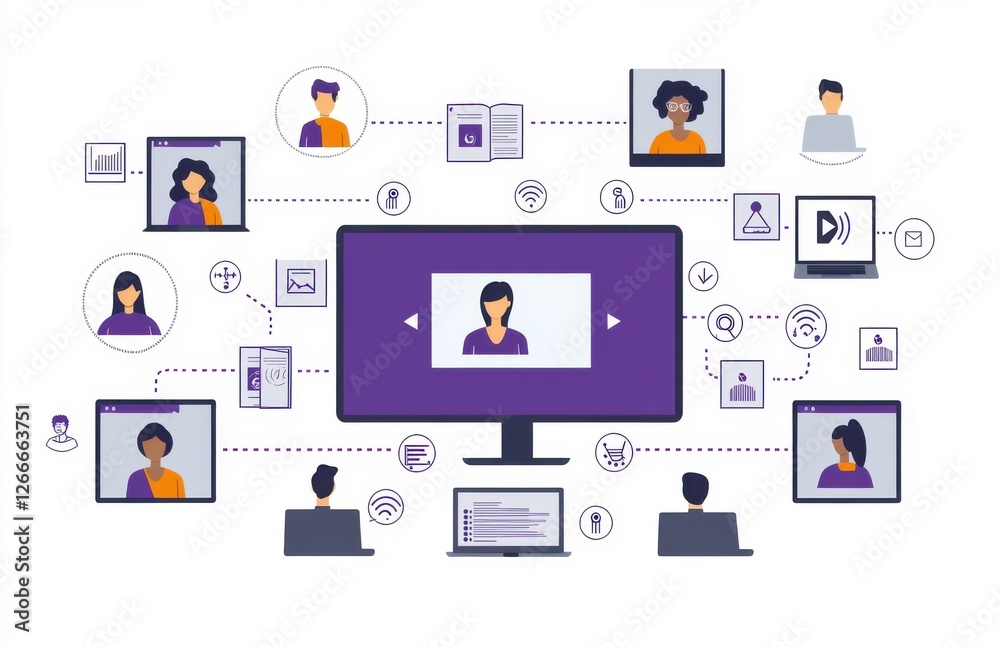 Illustration of Virtual Learning with Connected Individuals and Technology Illustration of Virtual Learning with Connected Individuals and Technology