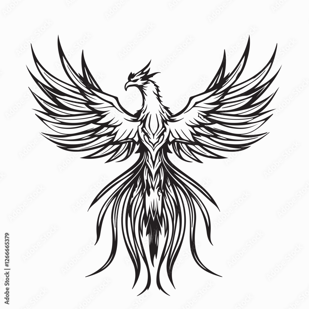 Obraz premium Phoenix bird with wings spread Design Logo Vector Image isolated on white background.