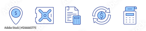 accounting, location, money transfer, payment terminal, vault. Banking Icon vector illustration. Line Duotone style. Editable stroke
