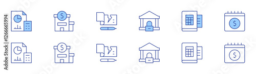 Banking icon set in two styles, Duotone and Thin Line style. Editable stroke. accountant, bank, bank check, book, calendar