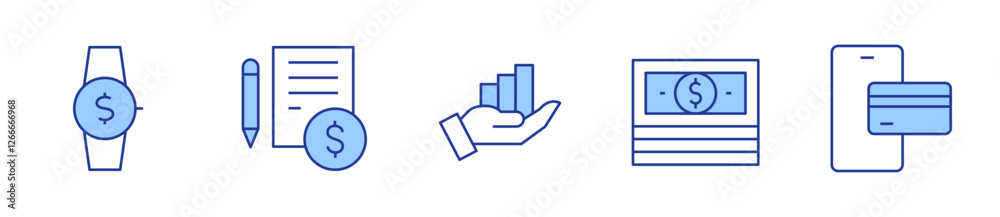 cost, growth, money, online payment, wristwatch. Banking Icon vector illustration. Line Duotone style. Editable stroke cost, growth, money, online payment, wristwatch. Banking Icon vector illustration. Line Duotone style. Editable stroke