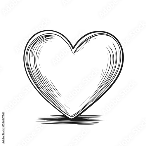 Floating heart in hand-drawn sketch style with shading