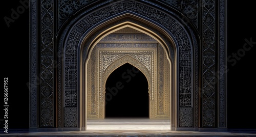 Ornate palace archway entrance  night  dark background   design