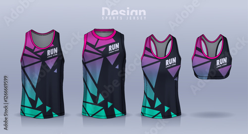 Sleeveless shirt sport design template, jersey mockup for Men's and Women's, Running singlet, basketball Tank top.