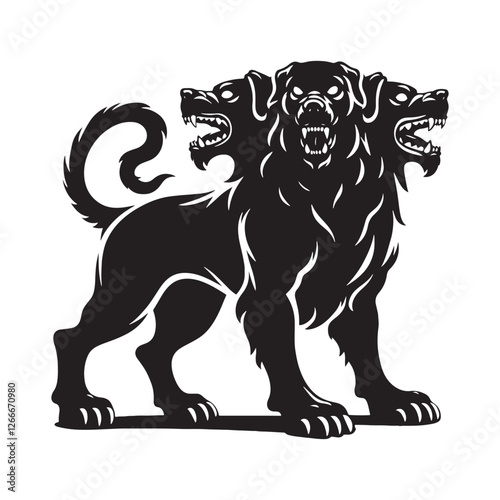 Fear-inducing Cerberus silhouette representing the ultimate watchdog - Cerberus illustration - Cerberus vector - mythical creature silhouette
