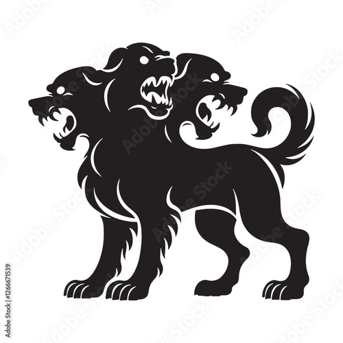 Shadowy Cerberus silhouette embodying the essence of legendary beasts - Cerberus illustration - Cerberus vector - mythical creature silhouette
